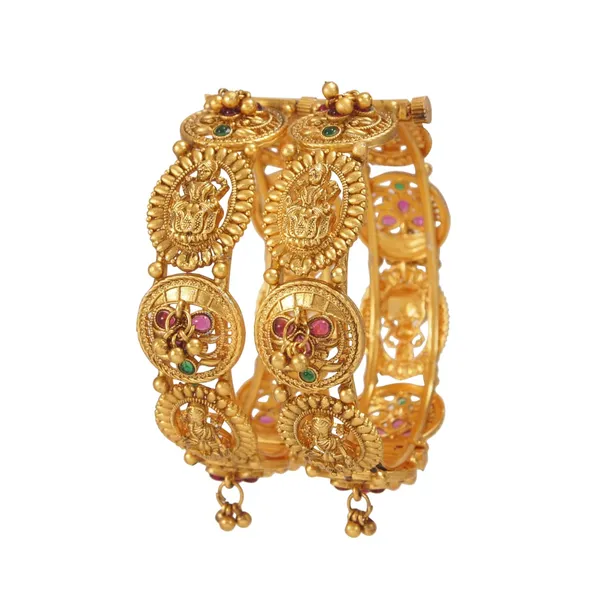 Traditional_Gold_Plated_Matte_Brass_Bangles_With_Red_&_Green_Stone_&_Ghungroo_Work