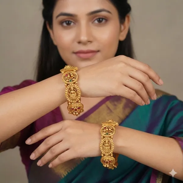 Traditional_Gold_Plated_Matte_Brass_Bangles_With_Red_&_Green_Stone_&_Ghungroo_Work