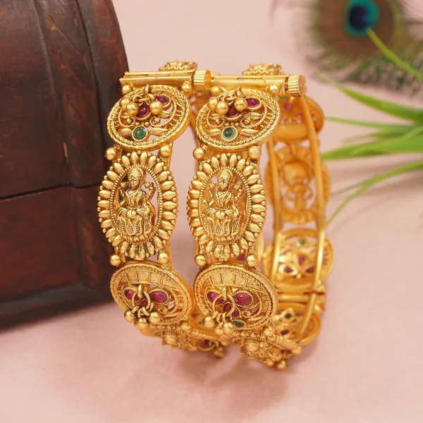 Traditional_Gold_Plated_Matte_Brass_Bangles_With_Red_&_Green_Stone_&_Ghungroo_Work