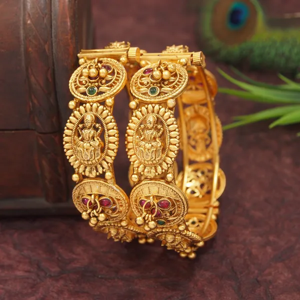 Traditional_Gold_Plated_Matte_Brass_Bangles_With_Red_&_Green_Stone_&_Ghungroo_Work