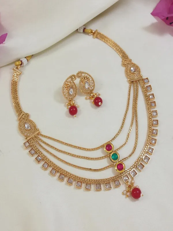 Traditional_Gold_Plated_Multi_Layer_Kundan_Necklace_Set_With_Earrings