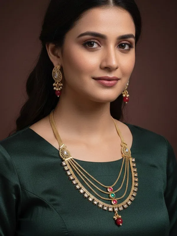Traditional_Gold_Plated_Multi_Layer_Kundan_Necklace_Set_With_Earrings