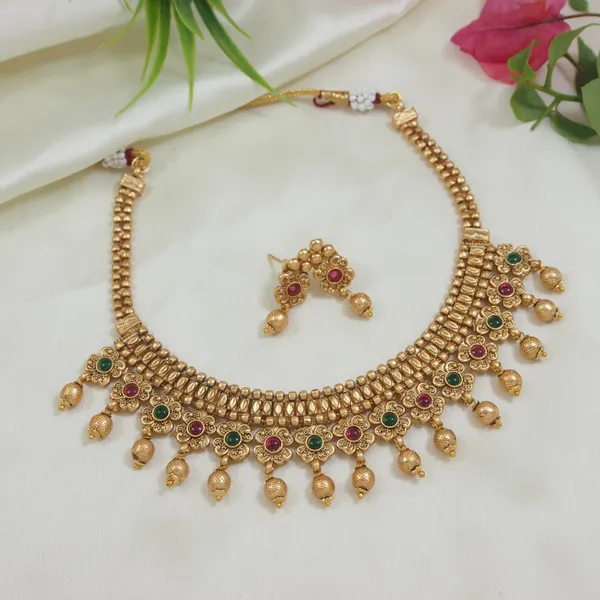 Traditional_Gold_Plated_Necklace_Set_With_Green_And_Red_Stone_Embellishments_&_Matching_Earrings