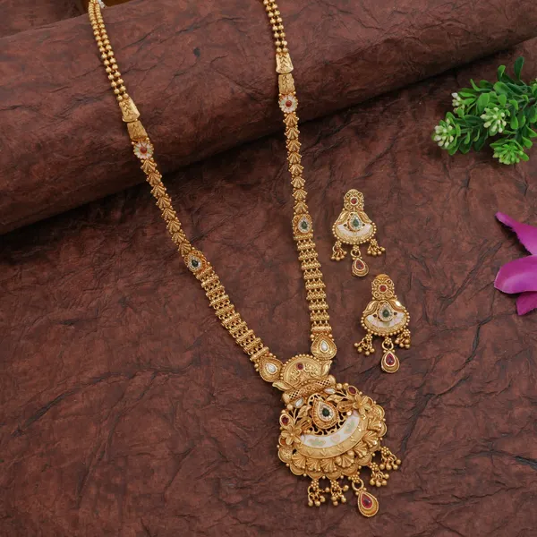 Traditional_Gold_Toned_Brass_Long_Necklace_With_Statement_Pendant