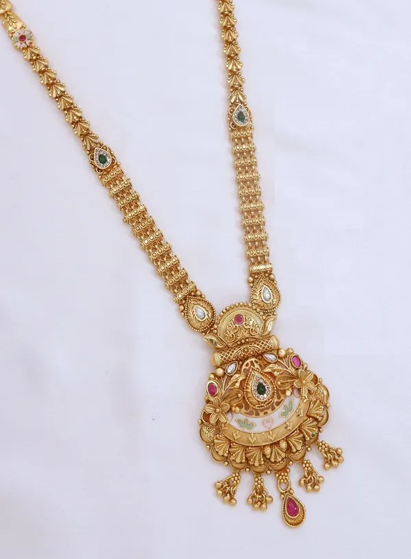 Traditional_Gold_Toned_Brass_Long_Necklace_With_Statement_Pendant