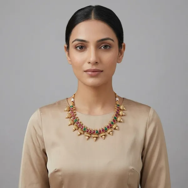 Traditional_Gold_Toned_Temple_Necklace_Set_With_Green_&_Red_Beads