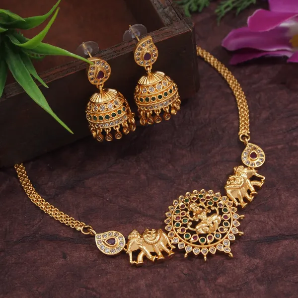 Traditional_Lakshmi_Pendant_Necklace_Set_With_Jhumka_Earrings_Gold_Tone_Bridal_Jewelry