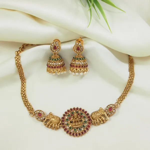Traditional_Lakshmi_Pendant_Necklace_Set_With_Jhumka_Earrings_Gold_Tone_Bridal_Jewelry