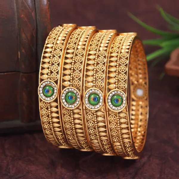 Traditional_Peacock_Design_Gold_Finish_Bangles__Set_Of_4