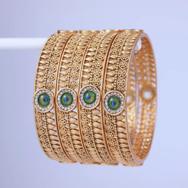 Traditional_Peacock_Design_Gold_Finish_Bangles__Set_Of_4