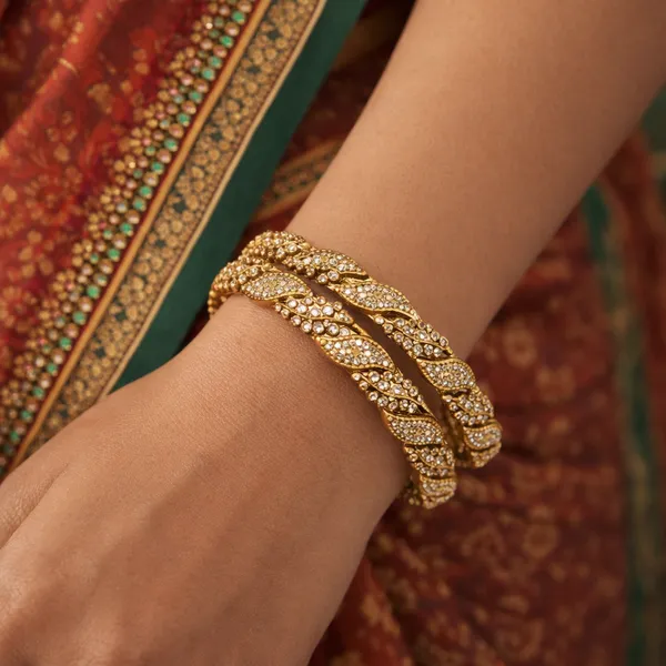 Elegant_Victorian_Plated_Leaf_Design_Bangles_With_Sparkling_Ad_Stones