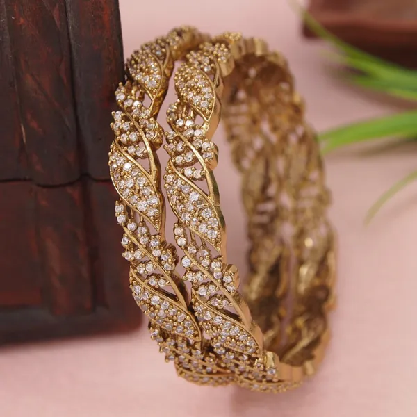 Elegant_Victorian_Plated_Leaf_Design_Bangles_With_Sparkling_Ad_Stones