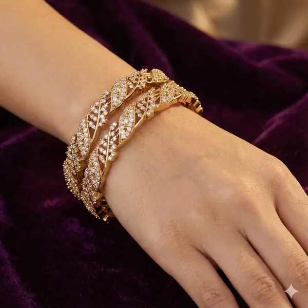 Elegant_Victorian_Plated_Leaf_Design_Bangles_With_Sparkling_Ad_Stones