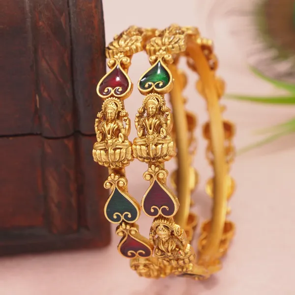 Traditional_South_Indian_Lakshmi_Matte_Finish_Temple_Bangles_With_Red_&_Green_Meenakari_Design