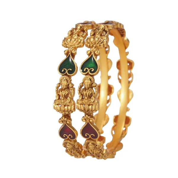 Traditional_South_Indian_Lakshmi_Matte_Finish_Temple_Bangles_With_Red_&_Green_Meenakari_Design
