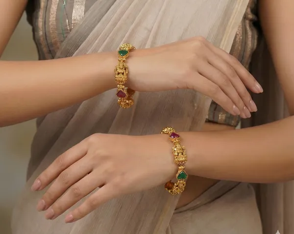 Traditional_South_Indian_Lakshmi_Matte_Finish_Temple_Bangles_With_Red_&_Green_Meenakari_Design