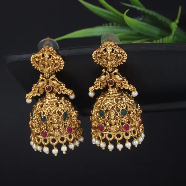 Traditional_Temple_Jhumka_Earrings_With_Pearl_Drops_And_Stone_Accents