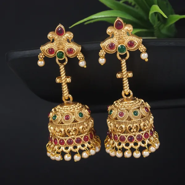 Traditional_Temple_Jhumka_Earrings_With_Pearl_Drops_And_Stone_Accents