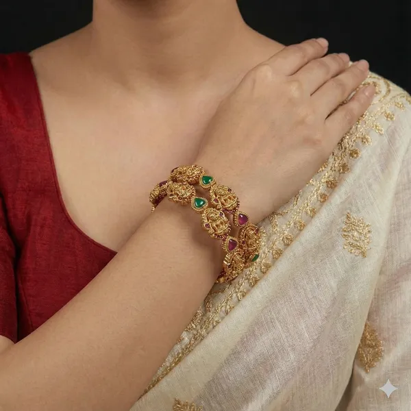 Traditional_Temple_Laxmi_Devi_Heart_Meenakari_Brass_Bangle