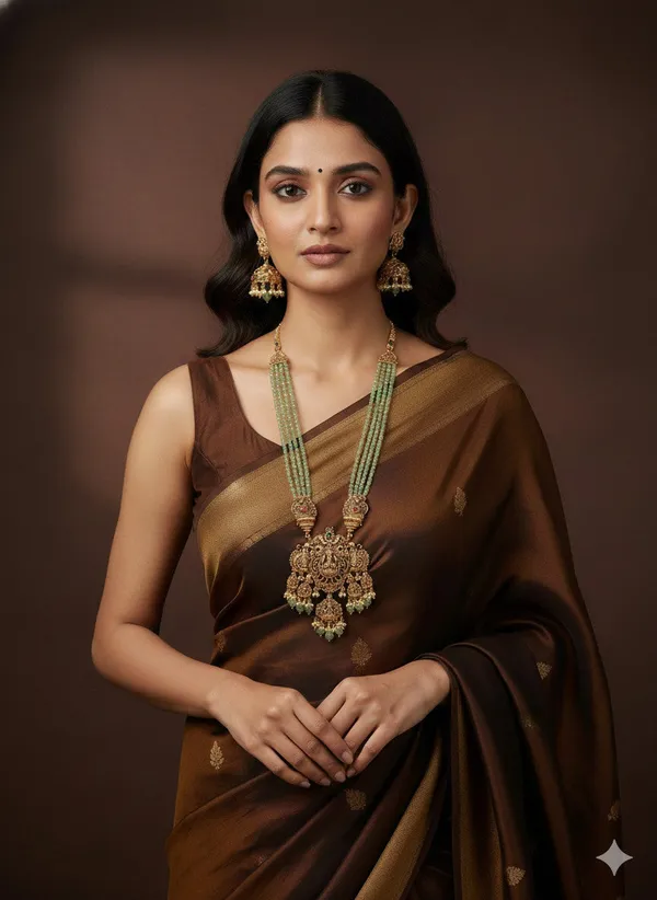 Antique_Gold_Temple_Necklace_Set_With_Lakshmi_Pendant_And_Mint_Beads