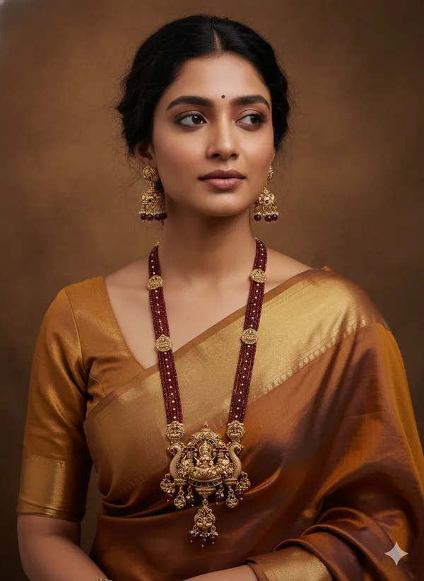 Traditional_Temple_Necklace_Set_With_Antique_Gold_Lakshmi_Pendant_&_Ruby_Beads