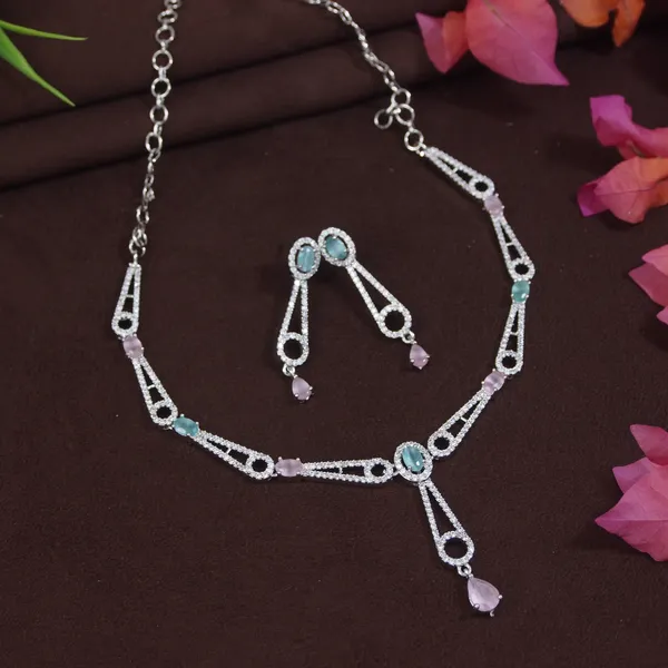 Vintage_Inspired_American_Diamond_Necklace_Set_With_Stones