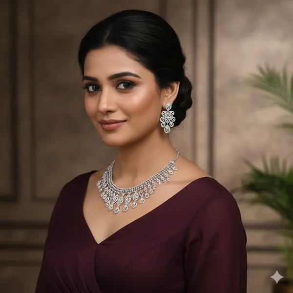American_Diamond_Silver_Brass_Necklace_With_Earrings