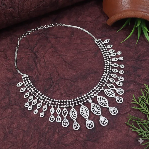 American_Diamond_Silver_Brass_Necklace_With_Earrings