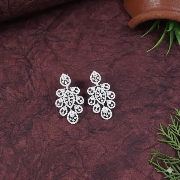 American_Diamond_Silver_Brass_Necklace_With_Earrings