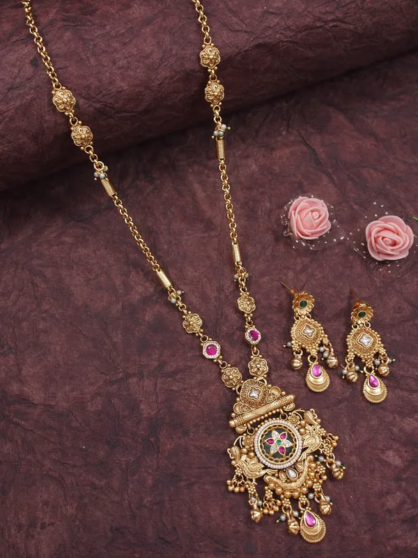 Women_Antique_Gold_Plated_Heritage_Temple_Long_Necklace_Set_With_Earrings