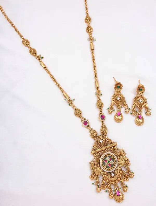 Women_Antique_Gold_Plated_Heritage_Temple_Long_Necklace_Set_With_Earrings