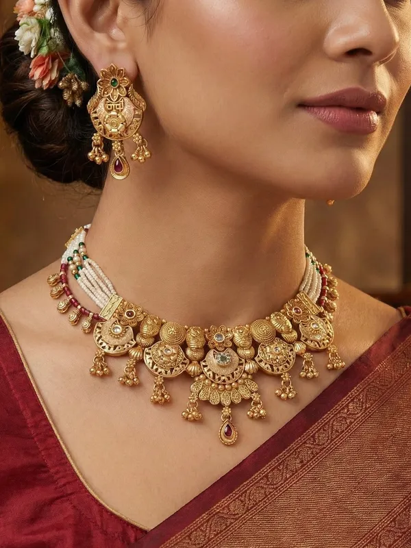 Women_Antique_Gold_Plated_Pearl_Beaded_Traditional_Choker_Jewellery_Set