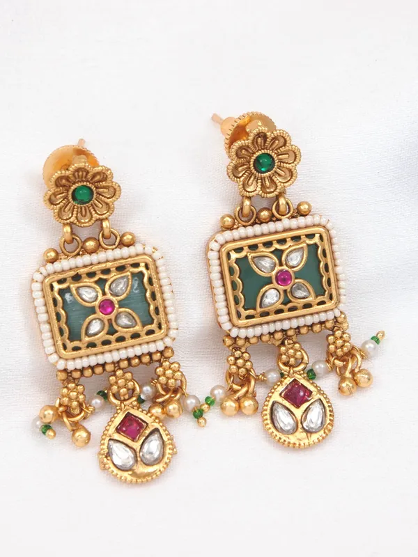 Women_Antique_Gold_Toned_Heritage_Long_Haram_With_Drop_Earrings