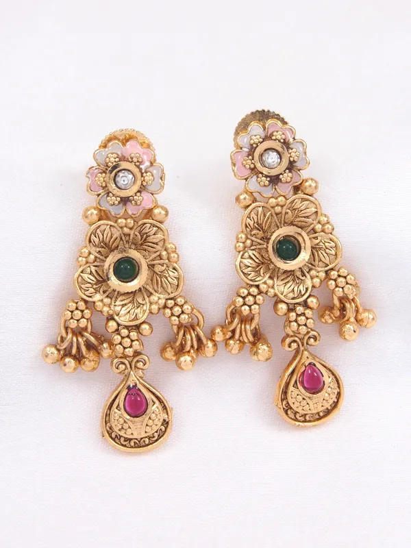 Women_Gold_Toned_Multi_Strand_Pearl_Beaded_Necklace_&_Earrings_Set