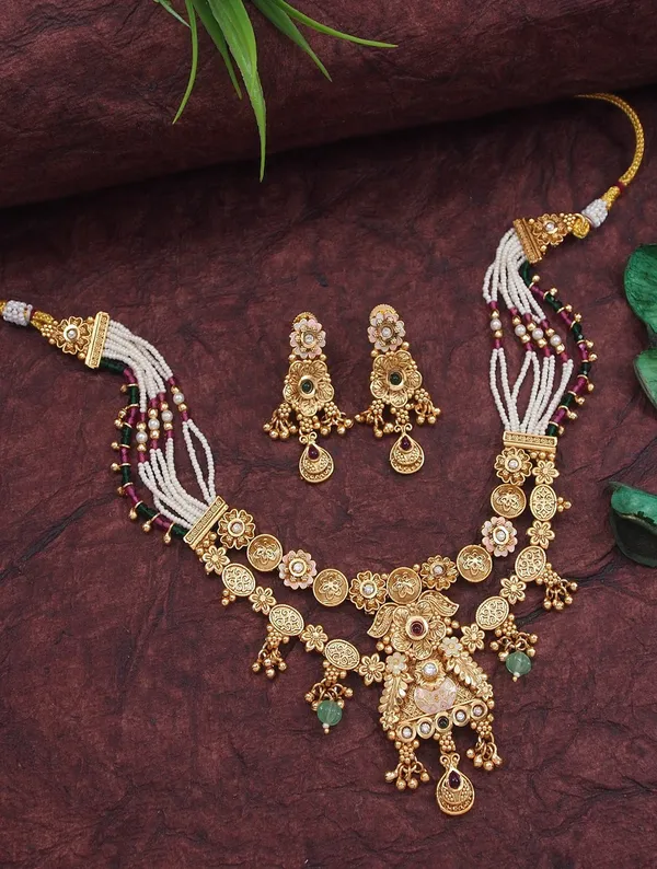 Women_Gold_Toned_Multi_Strand_Pearl_Beaded_Necklace_&_Earrings_Set