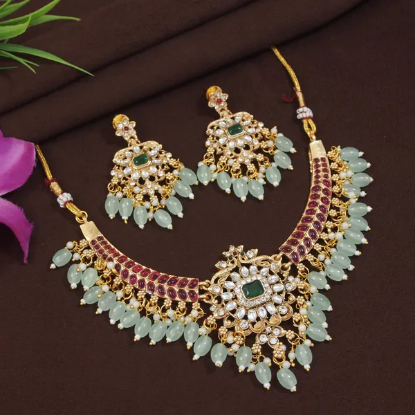 Royal_Floral_Green_And_Red_Beaded_Necklace_Set_With_Matching_Earrings