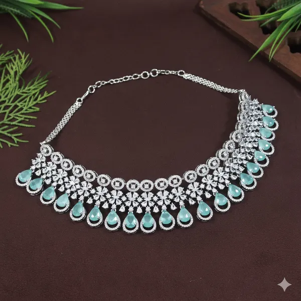 Zircon_Mint_Silver_Brass_Choker_Necklace