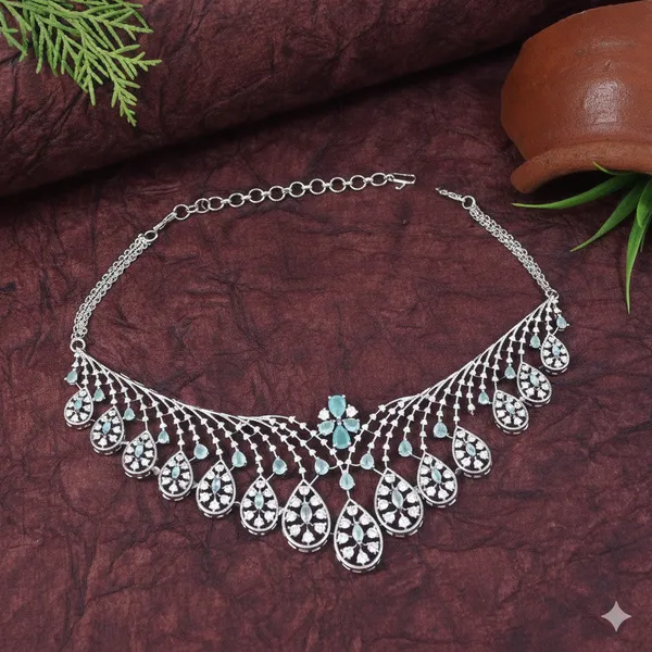 Zircon_Mint_Silver_Brass_Choker_Necklace