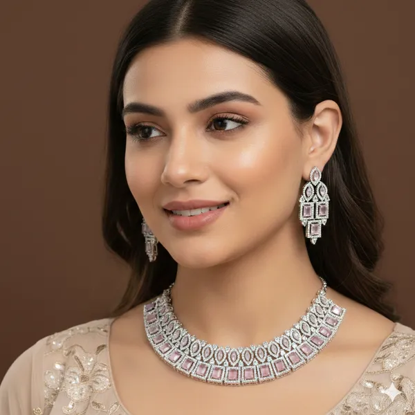 Zircon_Mint/Pink_Silver_Necklace_Set