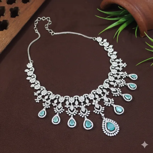 Zircon_Mint_Silver_Necklace_Set