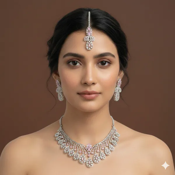 Zircon_Pink_Silver_Brass_Choker_Necklace
