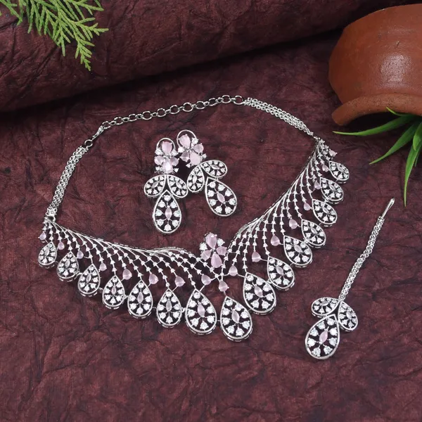 Zircon_Pink_Silver_Brass_Choker_Necklace