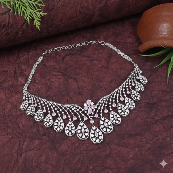 Zircon_Pink_Silver_Brass_Choker_Necklace