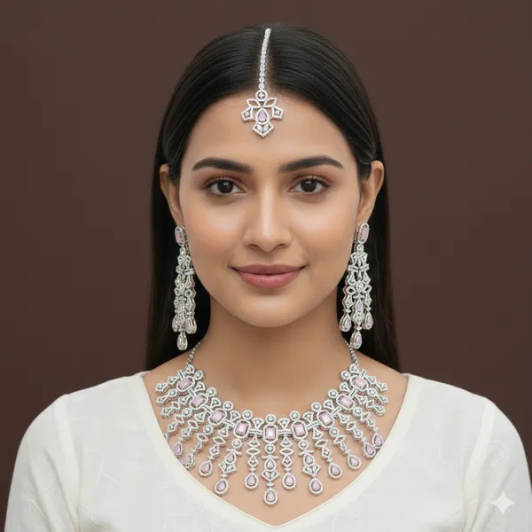 Zircon_Pink_Silver_Brass_Choker_Necklace