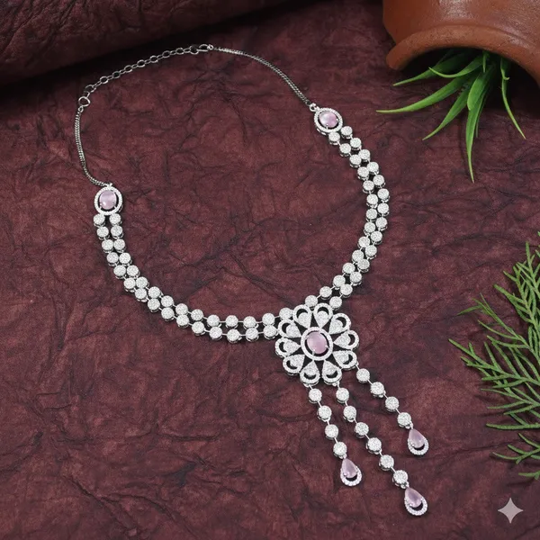 Zircon_Pink_Silver_Brass_Necklace