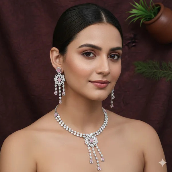 Zircon_Pink_Silver_Brass_Necklace