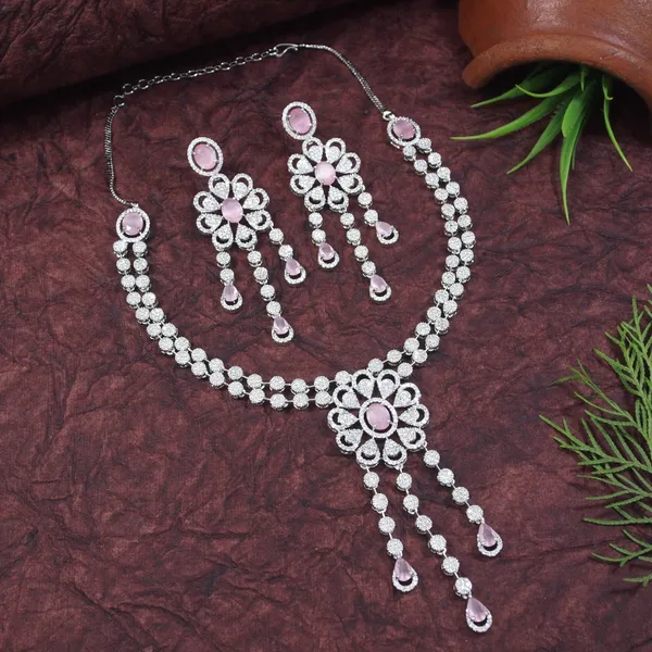 Zircon_Pink_Silver_Brass_Necklace