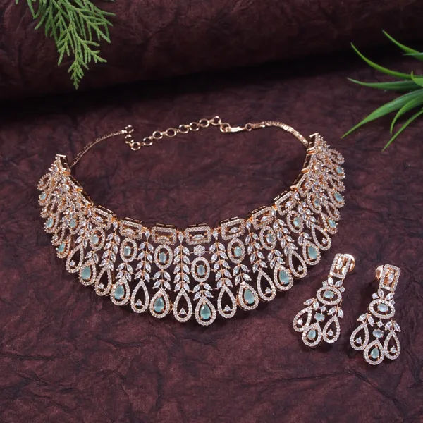 Zircon_Rose_Gold_Mint_Brass_Choker_Necklace