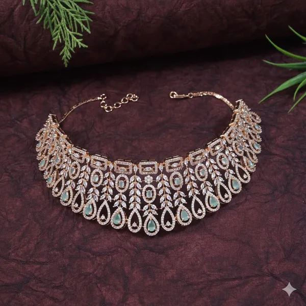 Zircon_Rose_Gold_Mint_Brass_Choker_Necklace