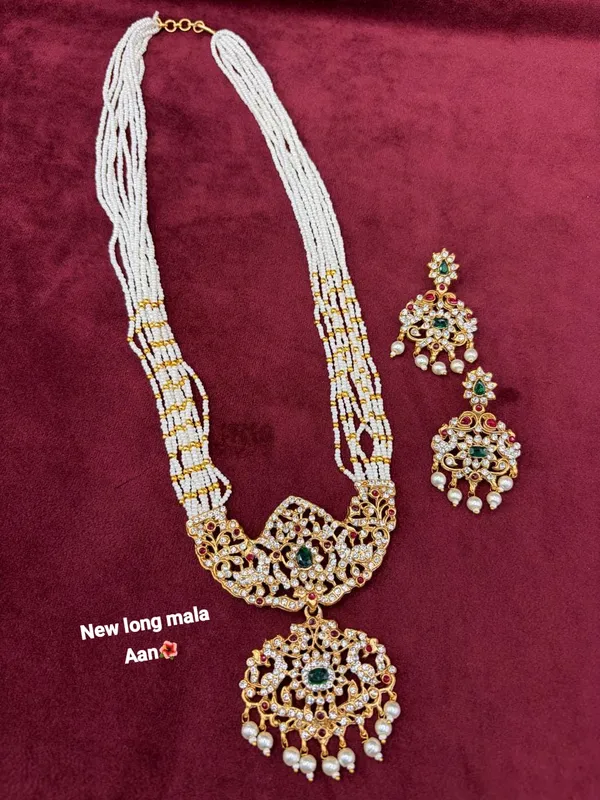Indian_Tradional_Golden_White_Pearl_Beads_Long_Necklace_Set